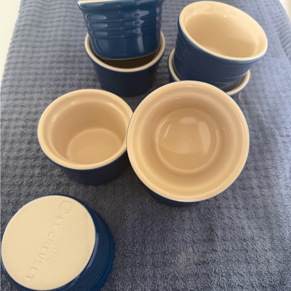 Le Creuset Blue and Cream Stoneware Ramekin Set